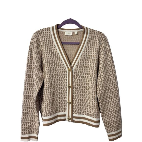 Cyrus Houndstooth cardigan Tan/Cream size Large Button Front - Picture 1 of 5